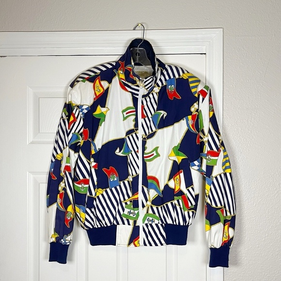 Vtg 80s Yachting Bomber Jacket Sailing Art Preppy Nautical Tennis Vaporwave 90s - Picture 1 of 16